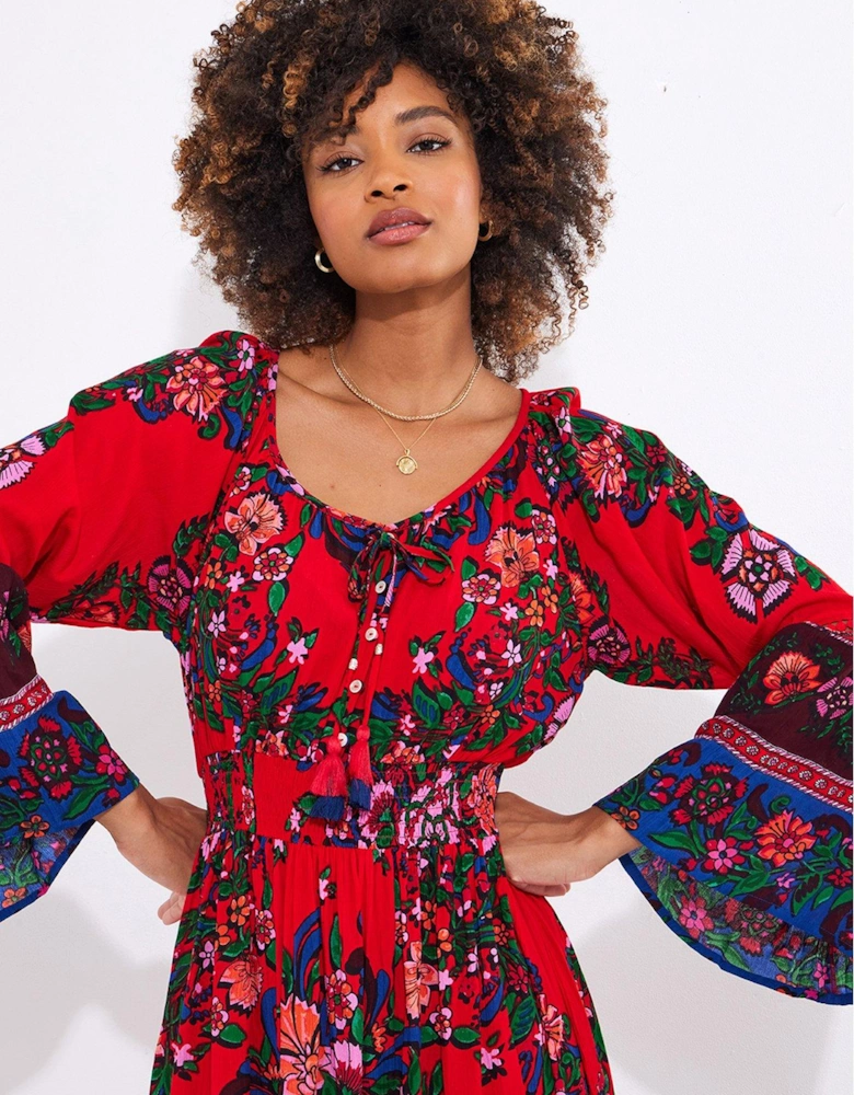 Elsa Boho Printed Maxi Dress - Red