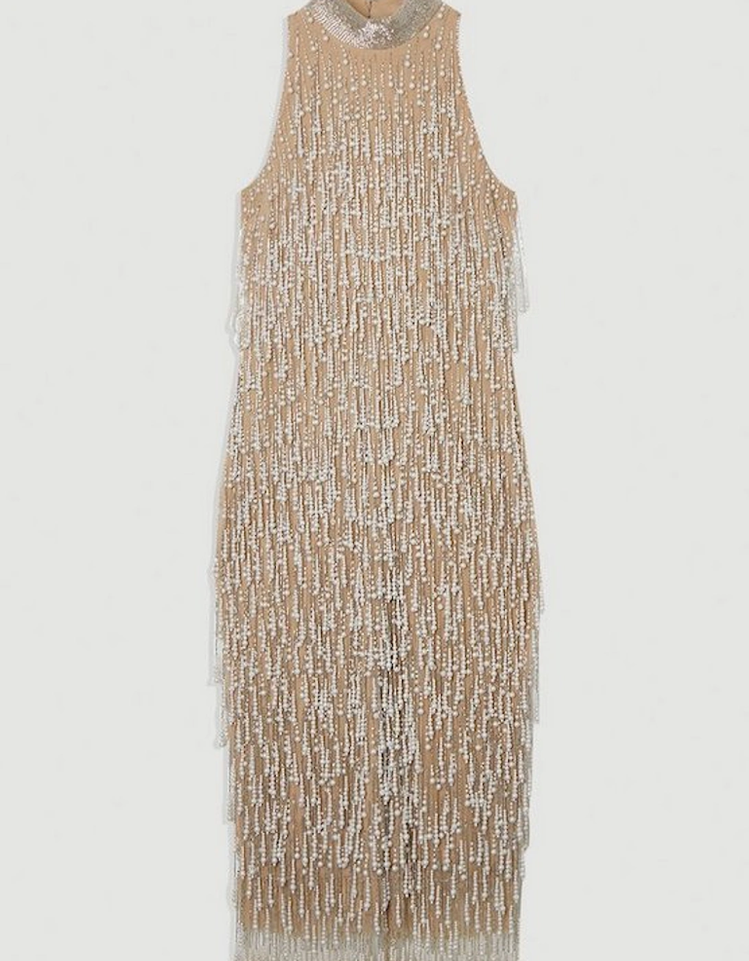 Petite Premium Pearl Tassel Embellished Halter Neck Woven Midi Dress