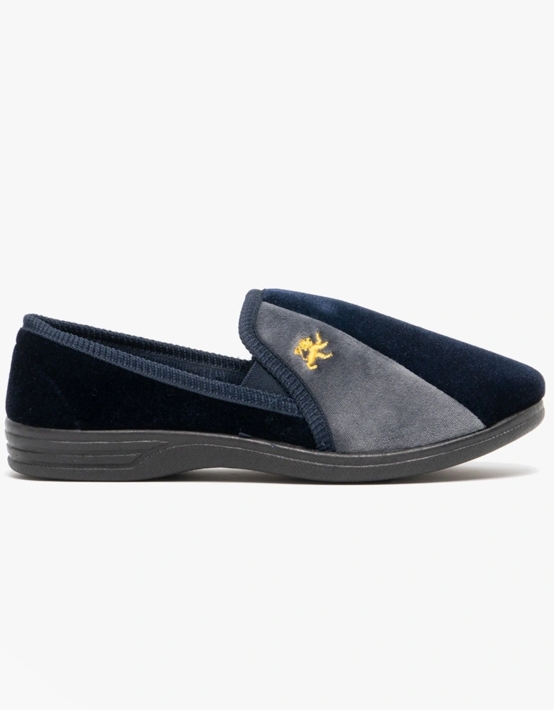 AARON Mens Full Slippers Navy/Grey