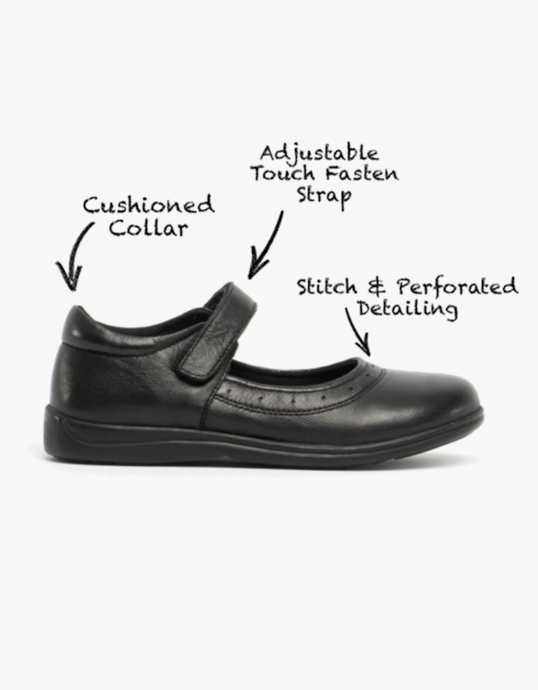 ELSA Girls Leather Touch Fasten Mary Jane Shoes Black