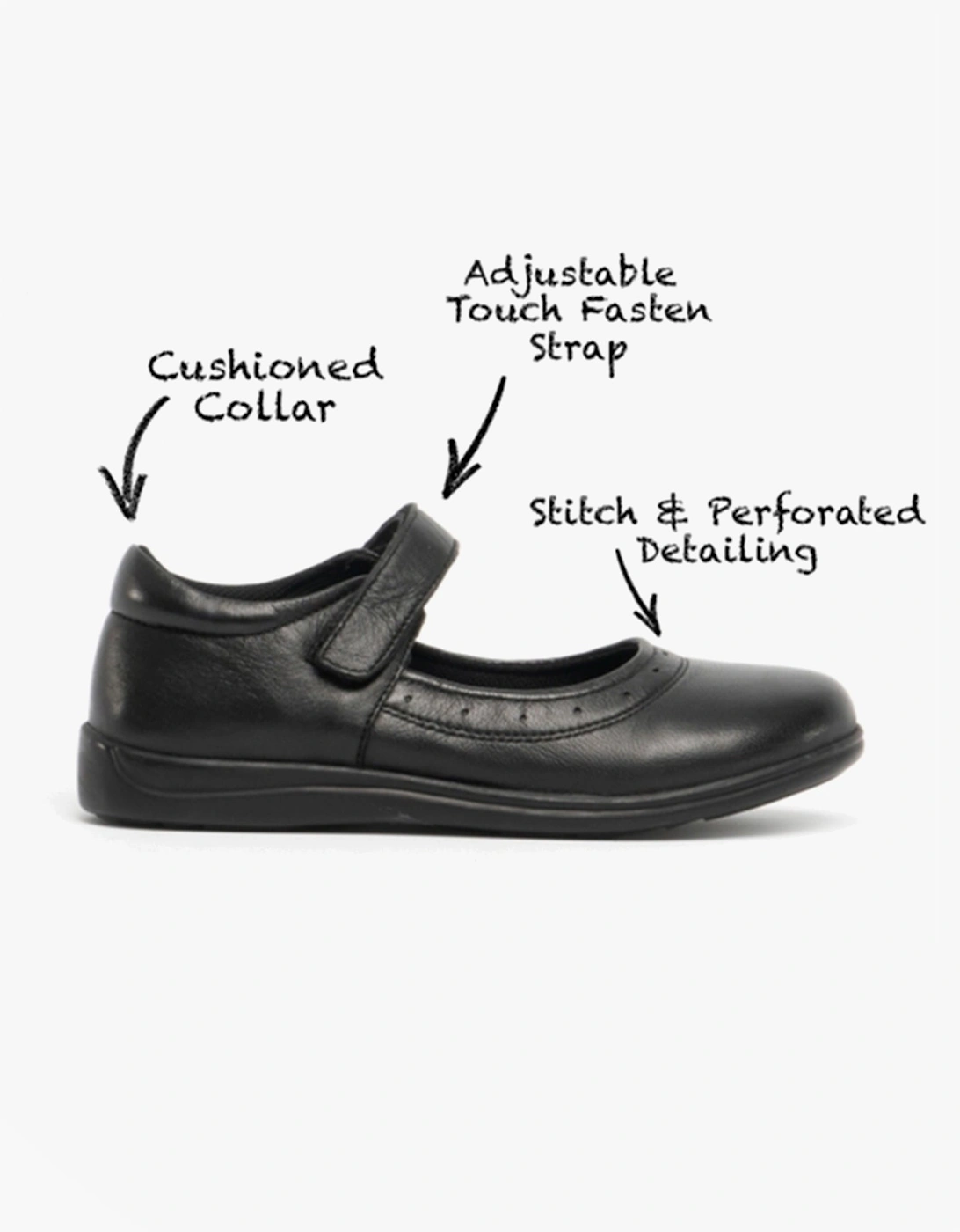 ELSA Girls Leather Touch Fasten Mary Jane Shoes Black, 8 of 7