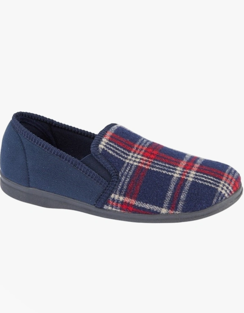 JIM Navy Check Velour Twin Gusset Slipper