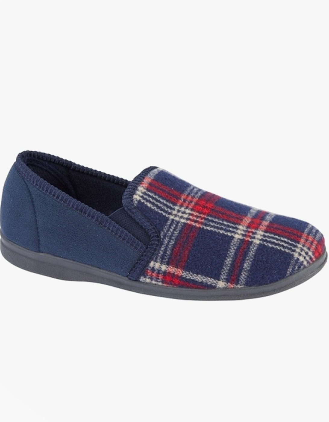JIM Navy Check Velour Twin Gusset Slipper, 3 of 2