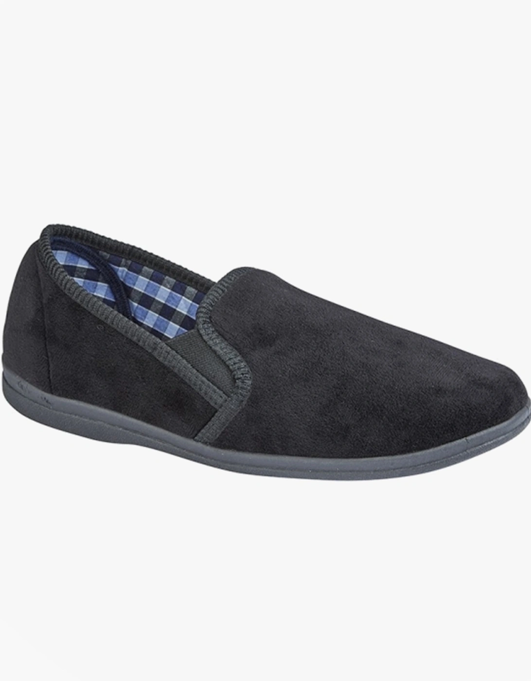 WILSON Mens Twin Gusset Slipper Black Plush Velour, 3 of 2