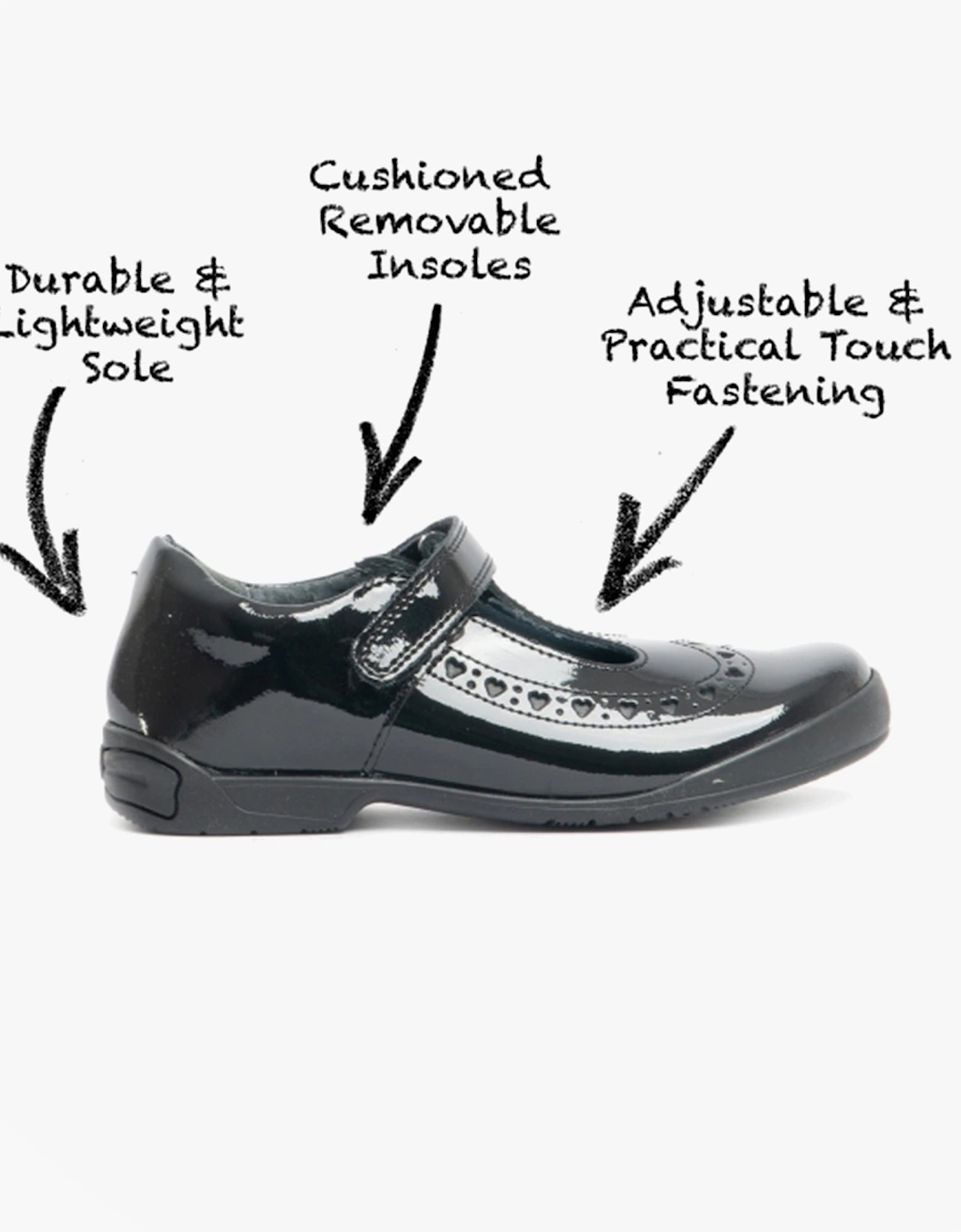 LEAP FROG Girls Leather T-Bar School School Shoes Patent Black, 8 of 7