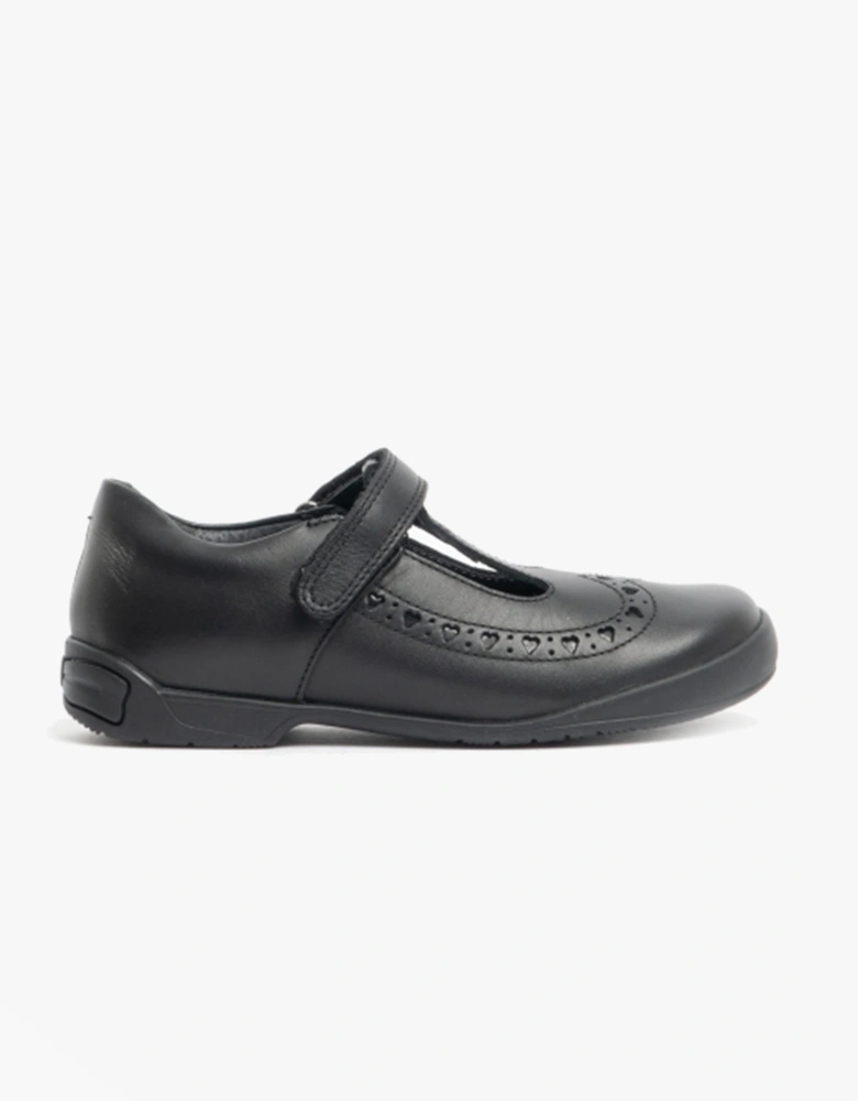 LEAP FROG Girls Leather T-Bar School Shoes Black