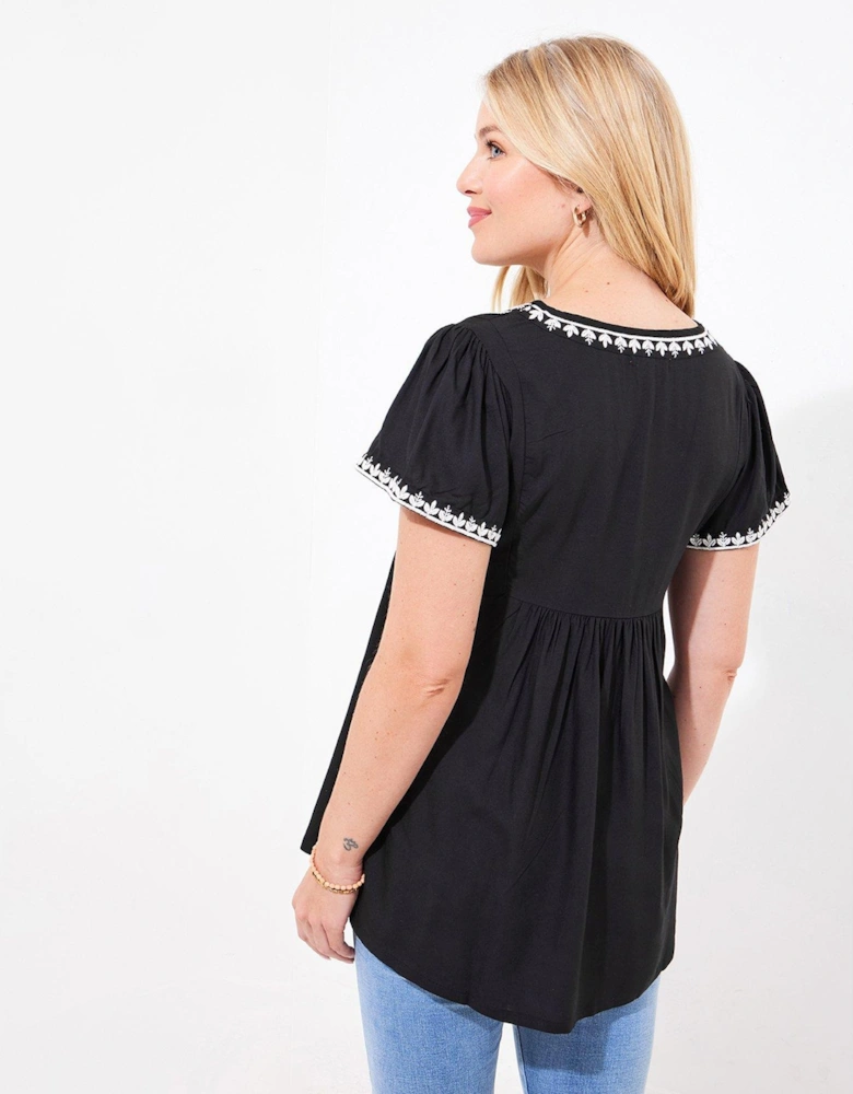Rowena Embroidered Top - Black