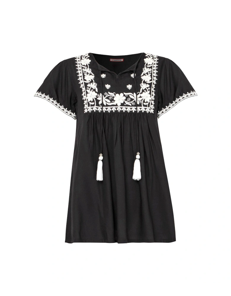 Rowena Embroidered Top - Black