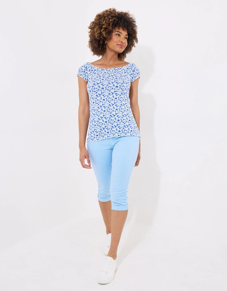 Delightful Ditsy Boho Jersey Top - Blue