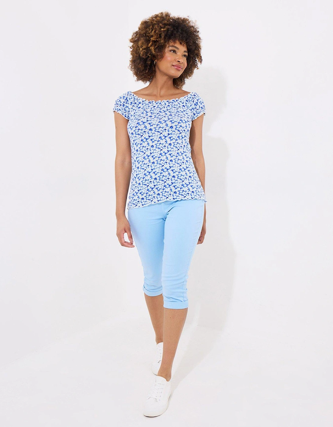 Delightful Ditsy Boho Jersey Top - Blue