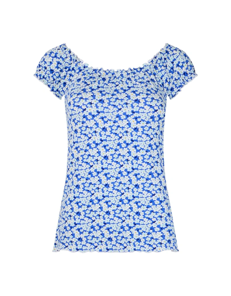 Delightful Ditsy Boho Jersey Top - Blue