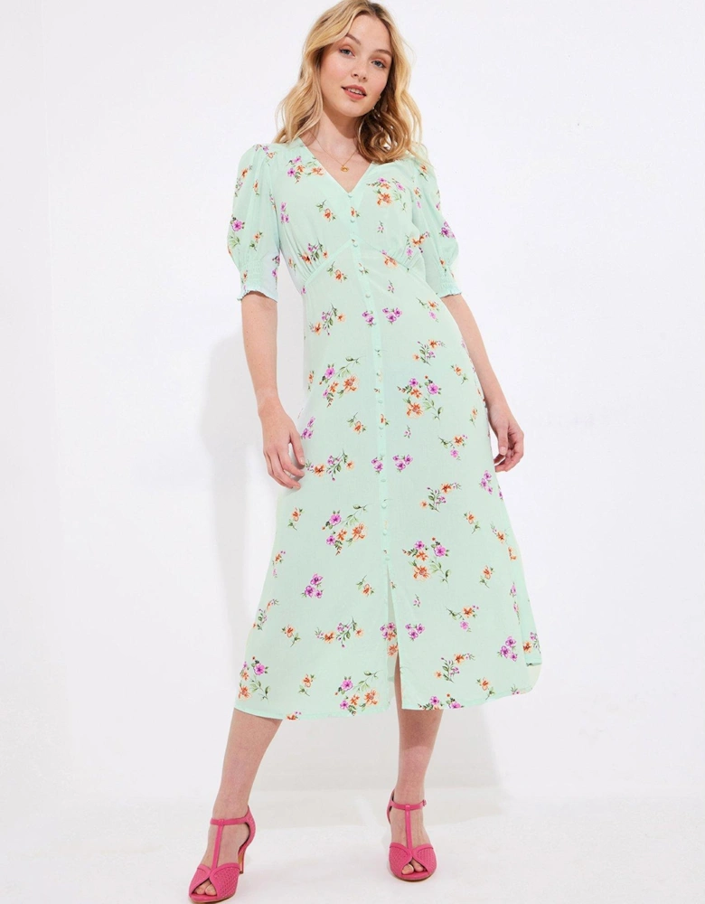 Delilah Ditsy Print Midi Dress - Green