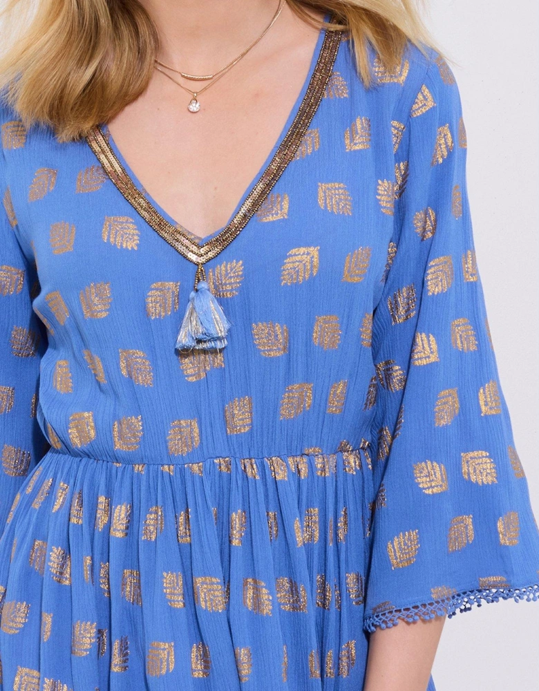 Ibiza Nights Shimmering Printed Tunic - Blue