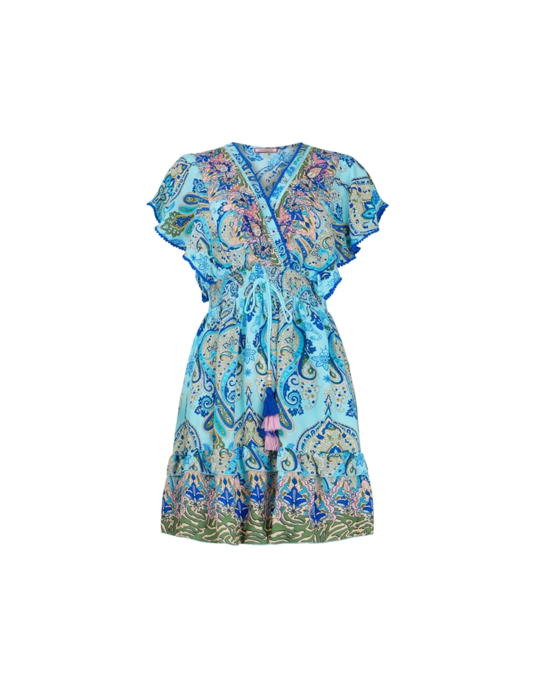 Ophelia Printed And Embroidered Tunic - Blue
