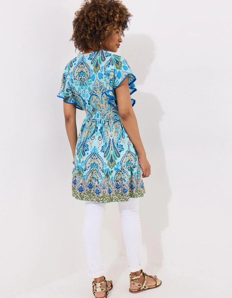 Ophelia Printed And Embroidered Tunic - Blue