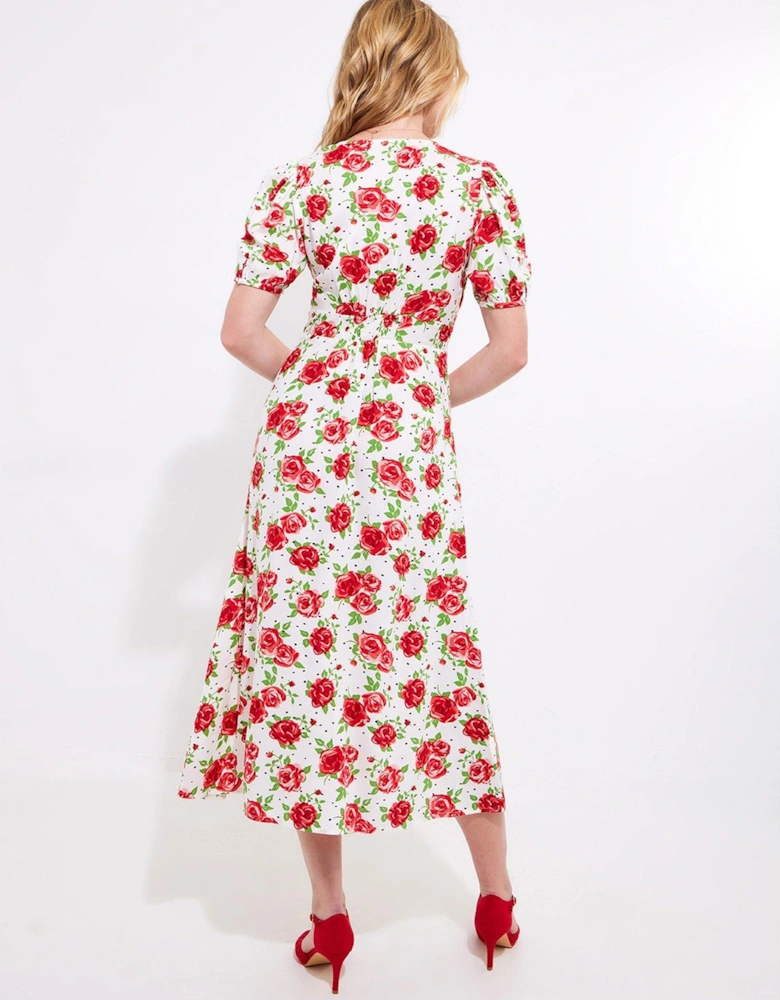 Rebecca Roses Vintage Printed Midi Dress - Red