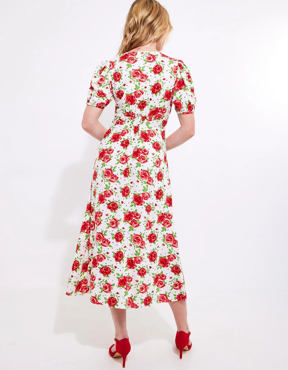 Rebecca Roses Vintage Printed Midi Dress - Red