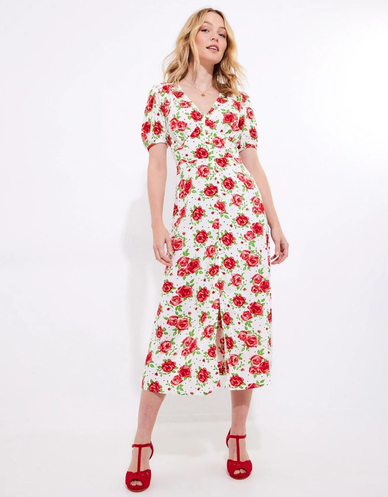 Rebecca Roses Vintage Printed Midi Dress - Red