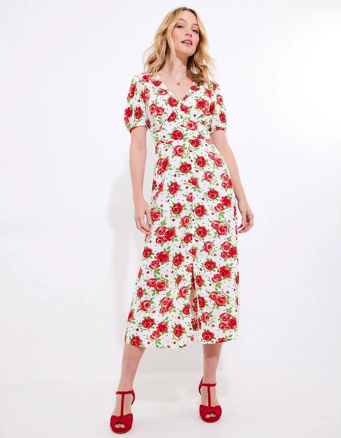 Rebecca Roses Vintage Printed Midi Dress - Red