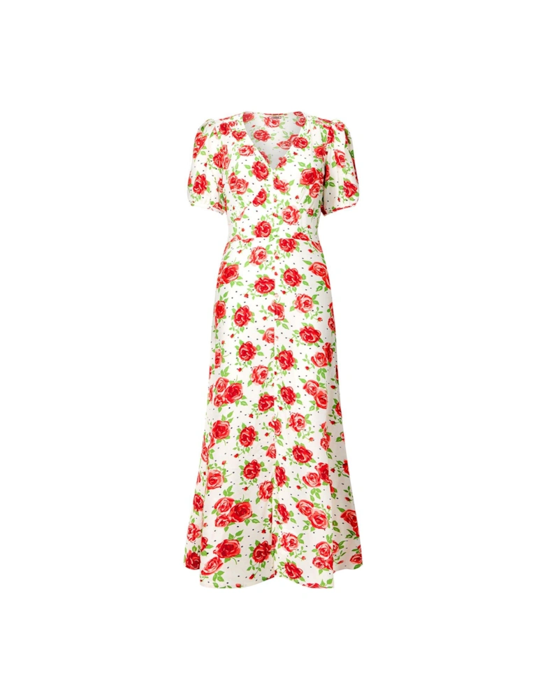 Rebecca Roses Vintage Printed Midi Dress - Red
