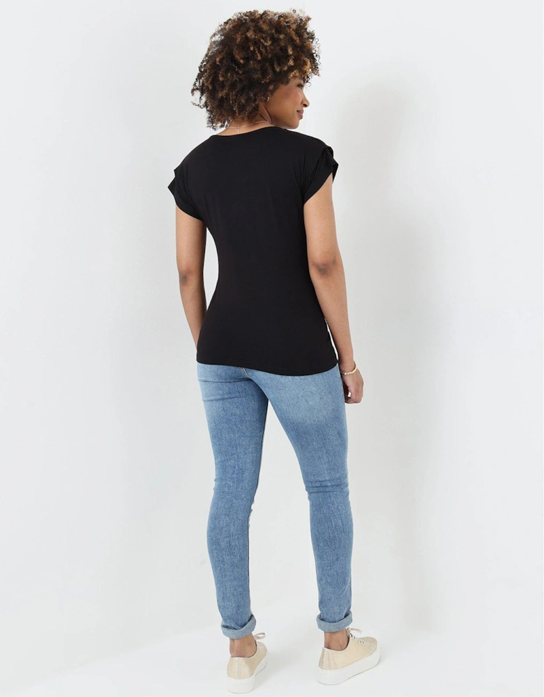 Zip It Up Cap Sleeve Jersey Top - Black