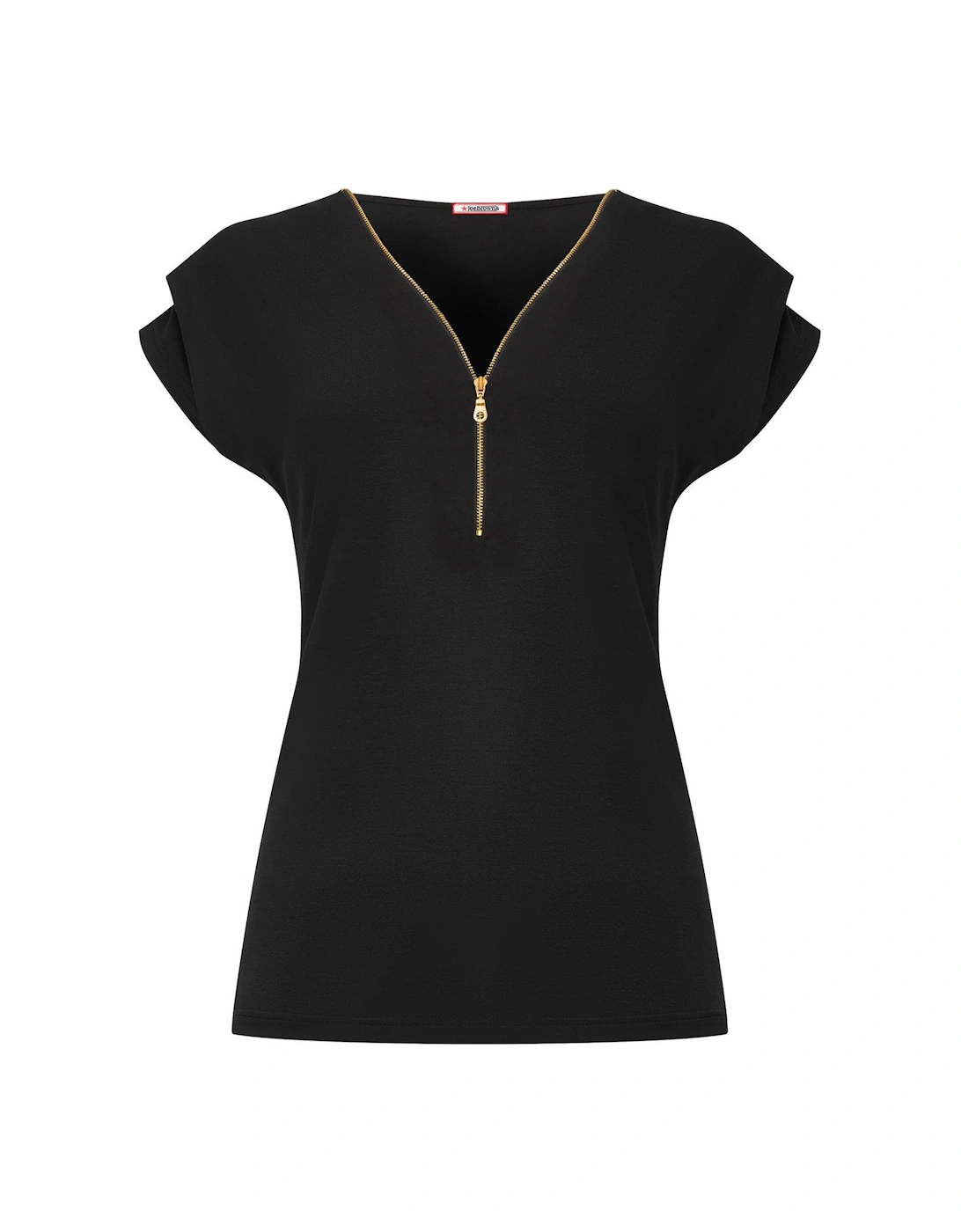 Zip It Up Cap Sleeve Jersey Top - Black