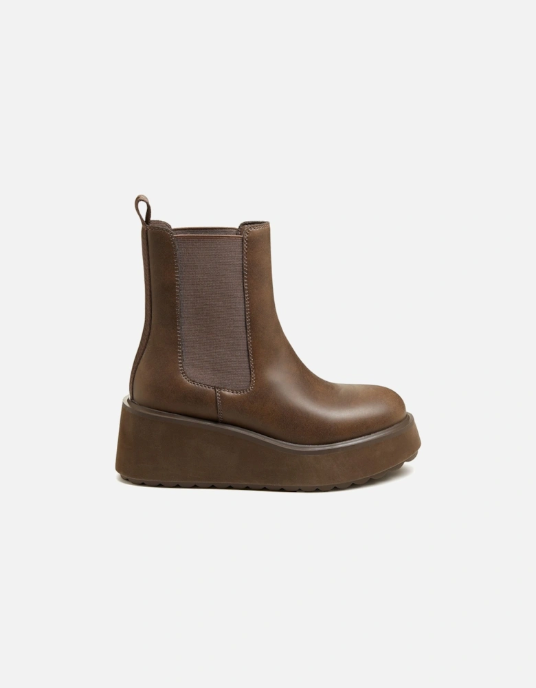 Heyday Polyurethane Women's Dark Brown Flat Chelsea Boots