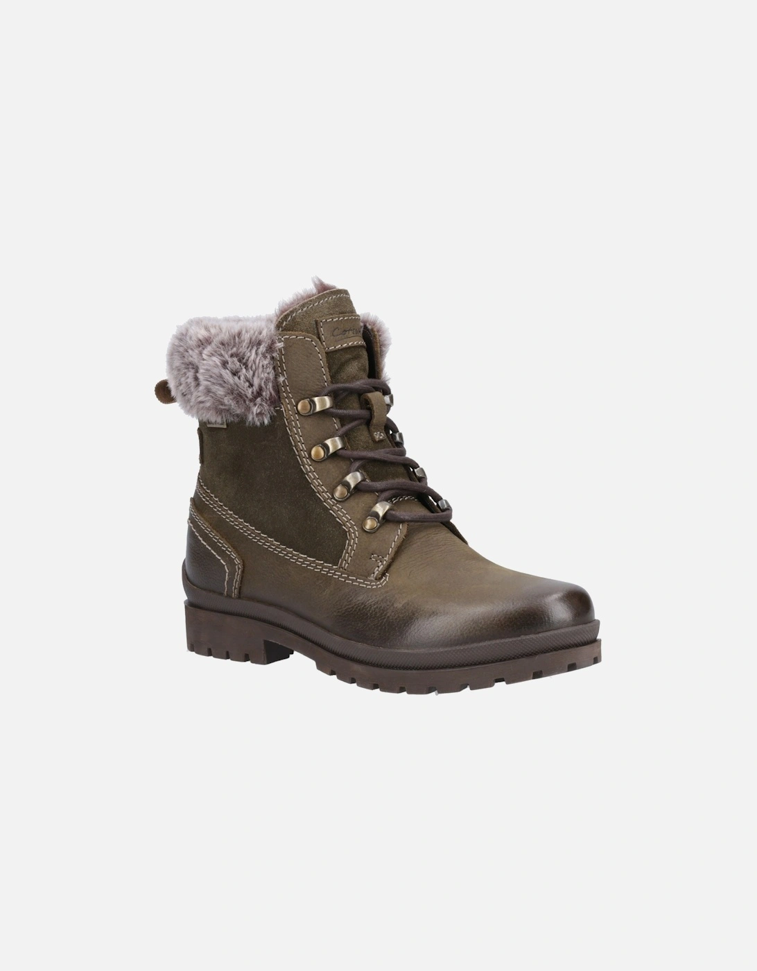 Evenlode Leather Women's Khaki Winter Ankle Boots, 6 of 5