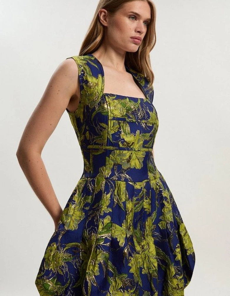 Tall Floral Jacquard Tailored Puff Mini Dress