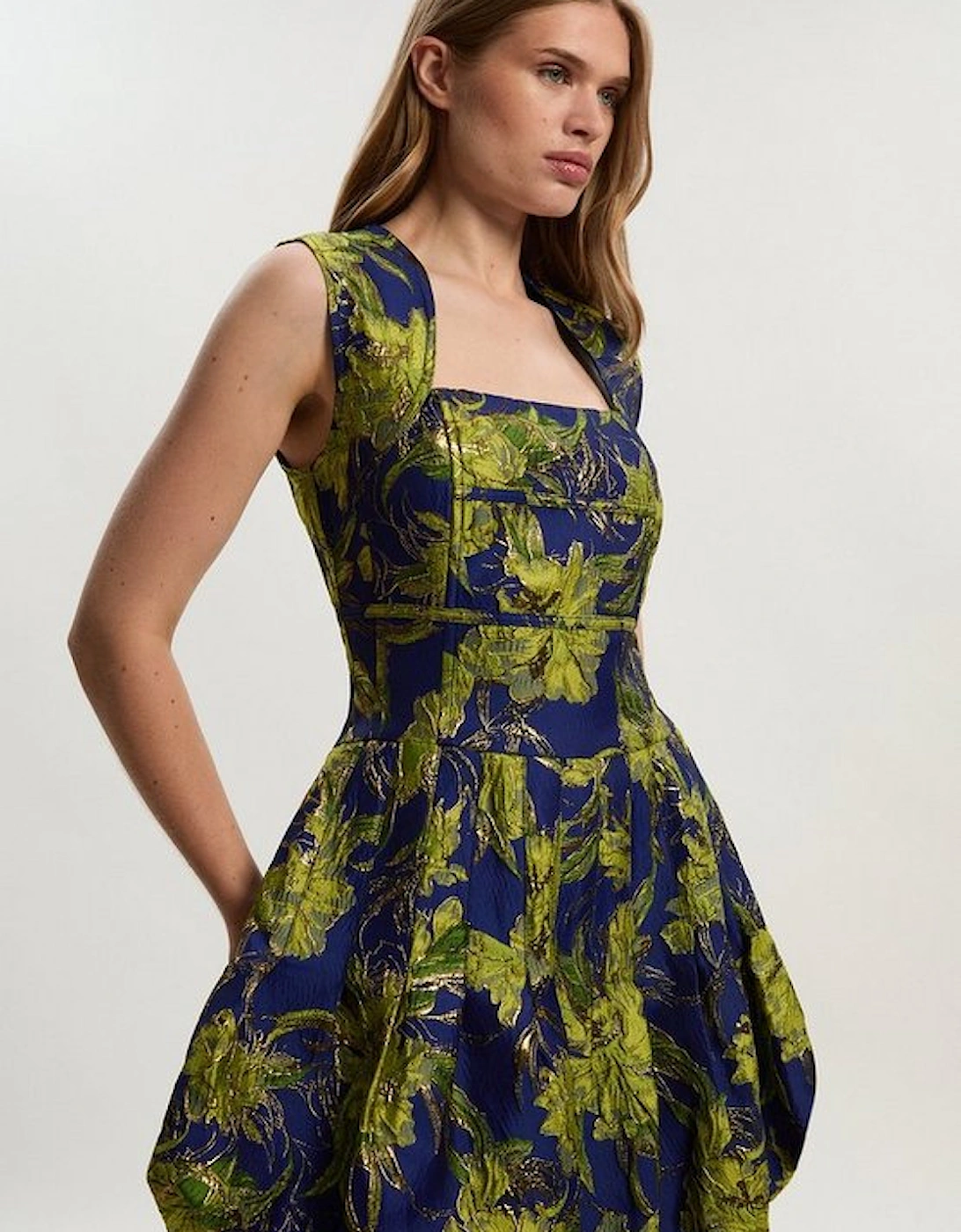 Tall Floral Jacquard Tailored Puff Mini Dress, 2 of 1