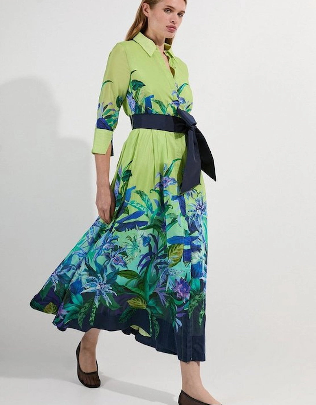 Tropical Floral Silk Cotton Woven Shirt Midi Dress, 2 of 1