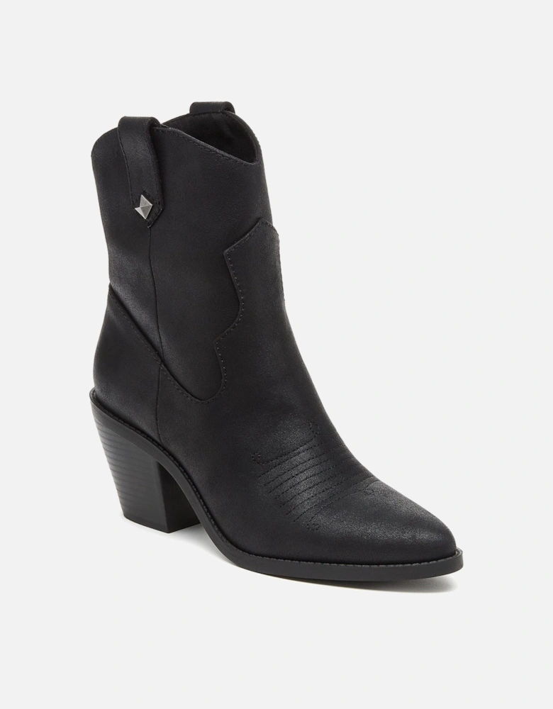 Feather Polyurethane Women's Black Heeled Ankle Boots