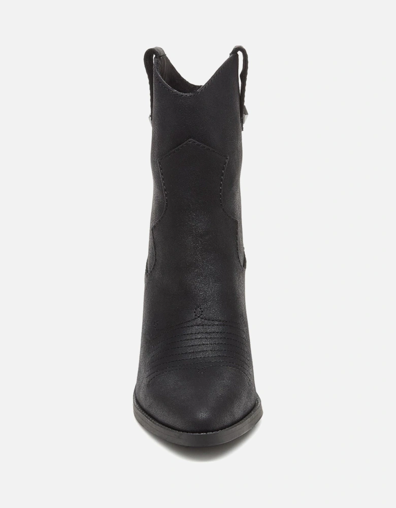 Feather Polyurethane Women's Black Heeled Ankle Boots
