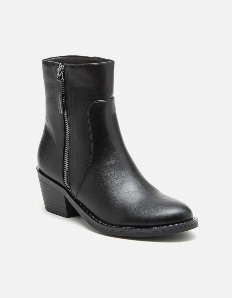 Yonder Polyurethane Women's Black Heeled Ankle Boots