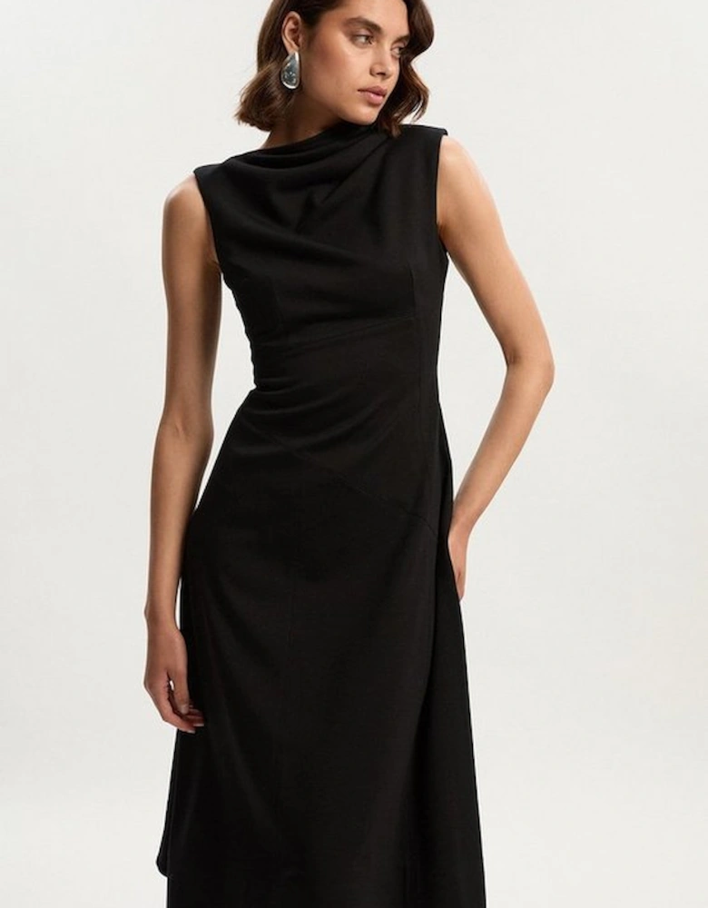 Premium Ponte Sleeveless Asymmetric Front Tailored Midi Dress