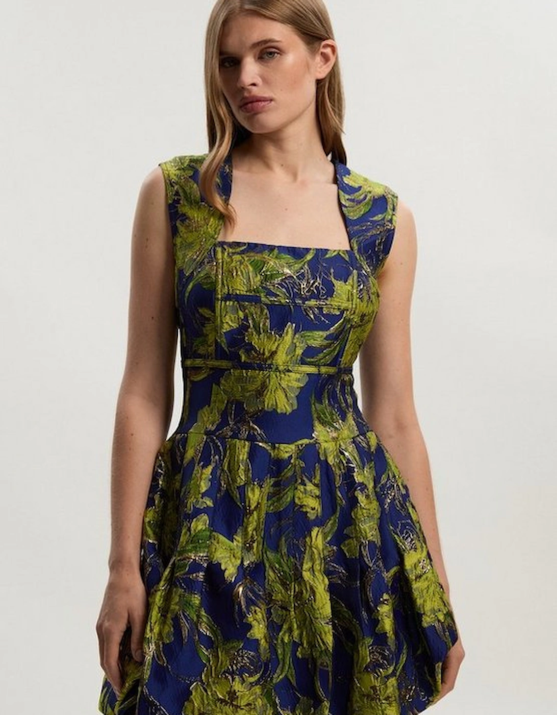 Floral Jacquard Tailored Puff Mini Dress, 2 of 1