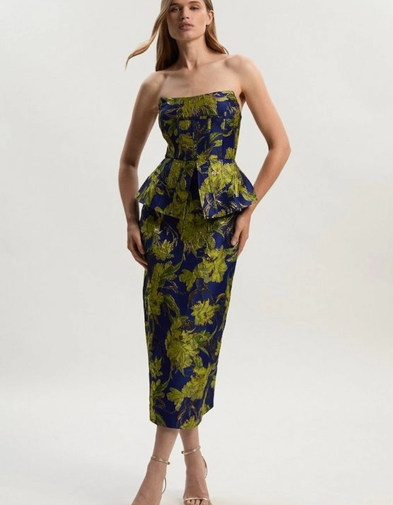 Petite Floral Jacquard Tailored Midi Pencil Dress