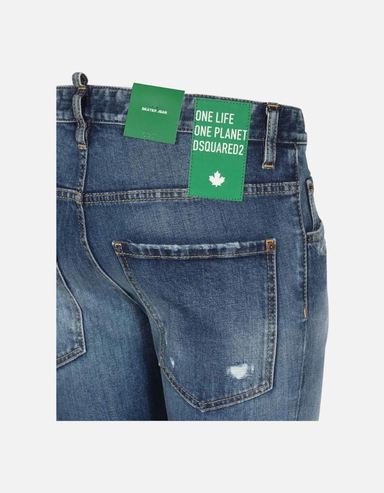 Skater Jean Green Badge Blue Denim Pants