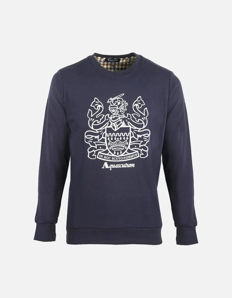 Large Crest Crew Neck Navy Blue Sweatshirt