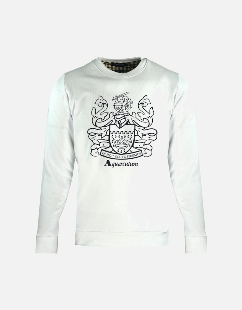 Large Crest Crew Neck White Sweatshirt