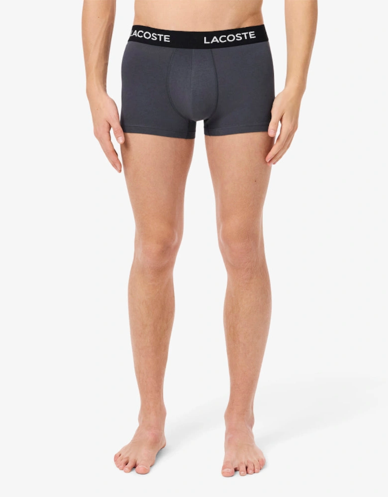 3-Pack Stretch Cotton Logo Waist Boxer Trunks, Font Grey