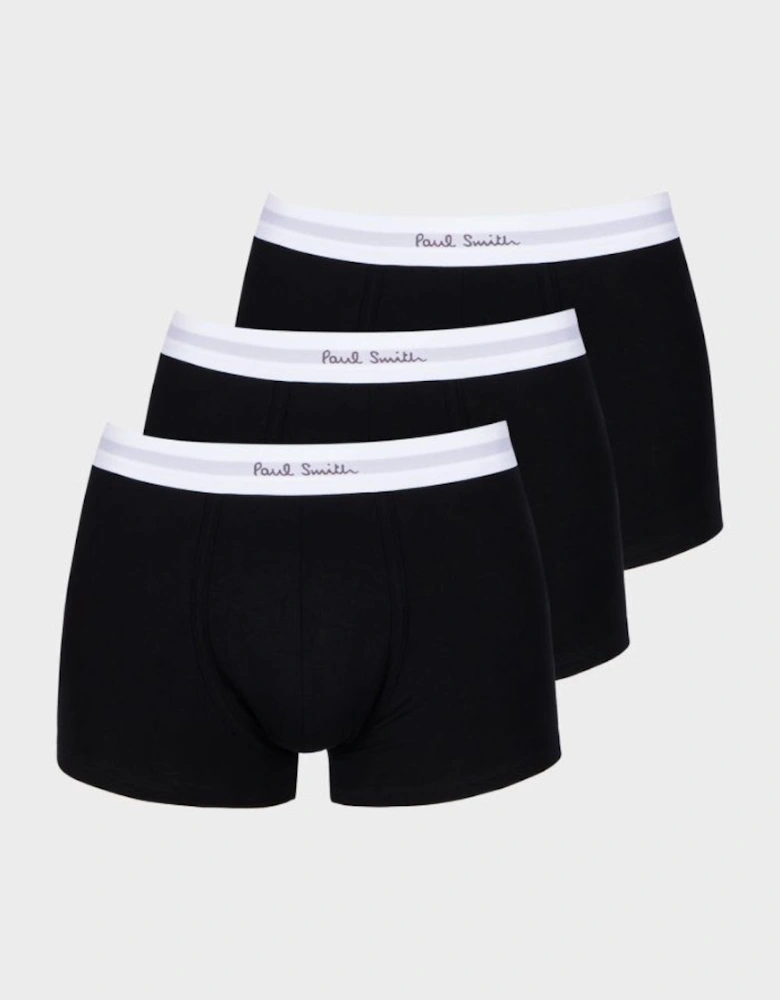 3-Pack White Band Boxer Trunks, Black