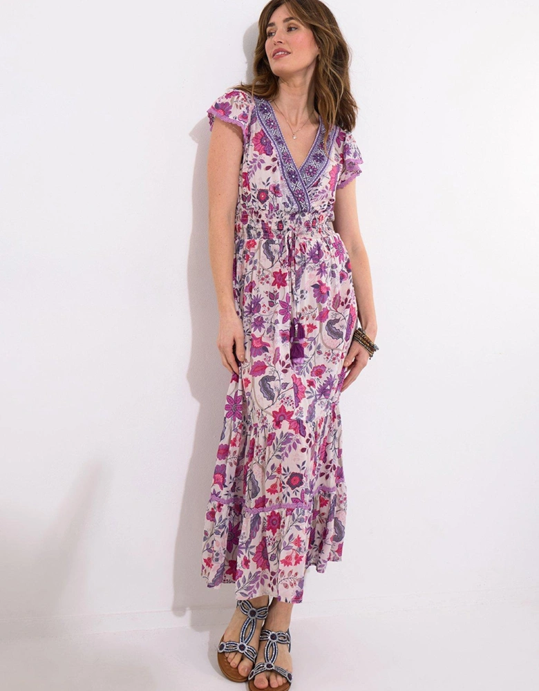 Polly Beaded and Printed Dress - Purple