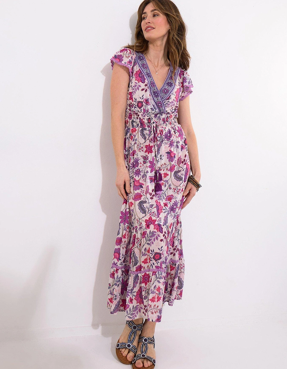 Polly Beaded and Printed Dress - Purple