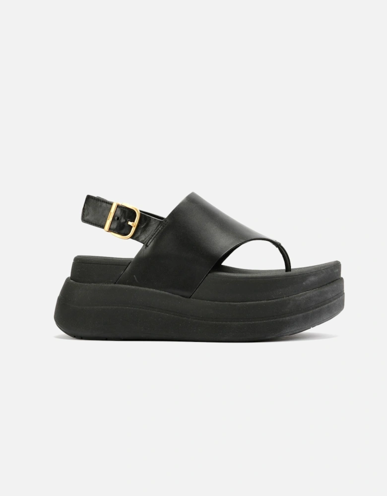F-Mode Leather Women's Black Sandals