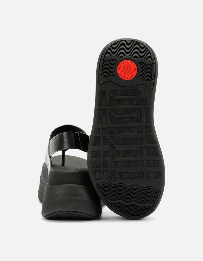 F-Mode Leather Women's Black Sandals