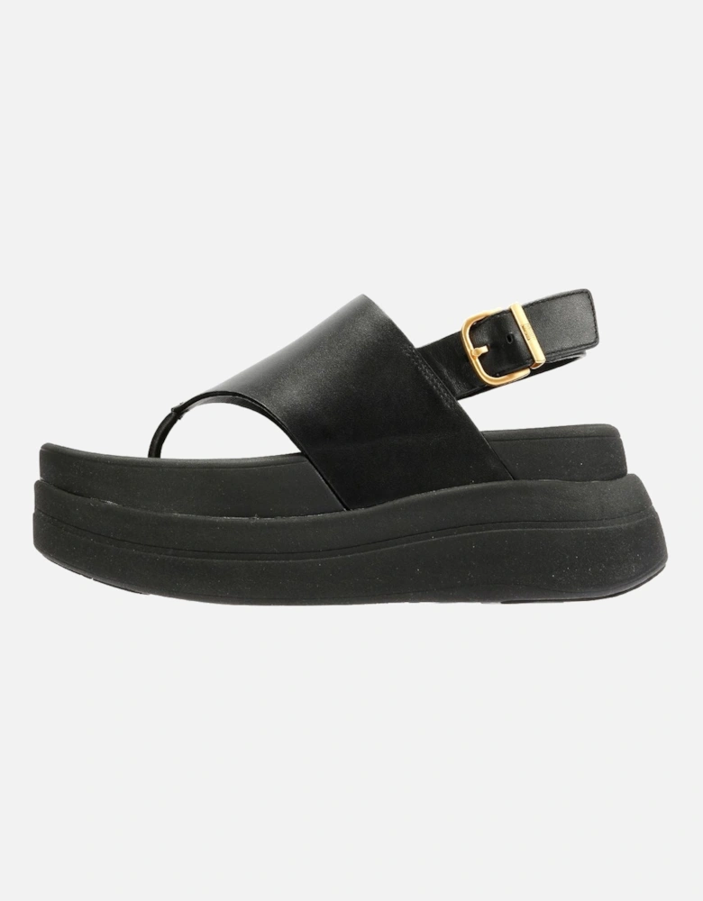 F-Mode Leather Women's Black Sandals