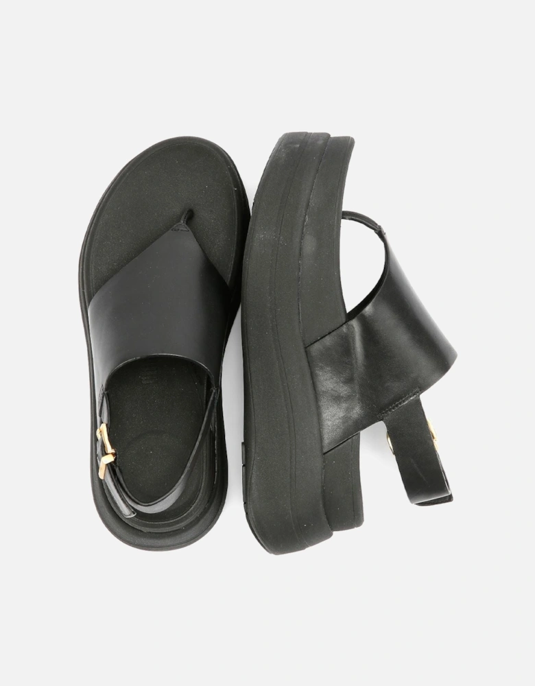 F-Mode Leather Women's Black Sandals
