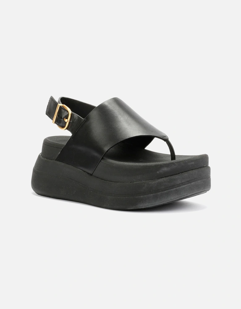 F-Mode Leather Women's Black Sandals