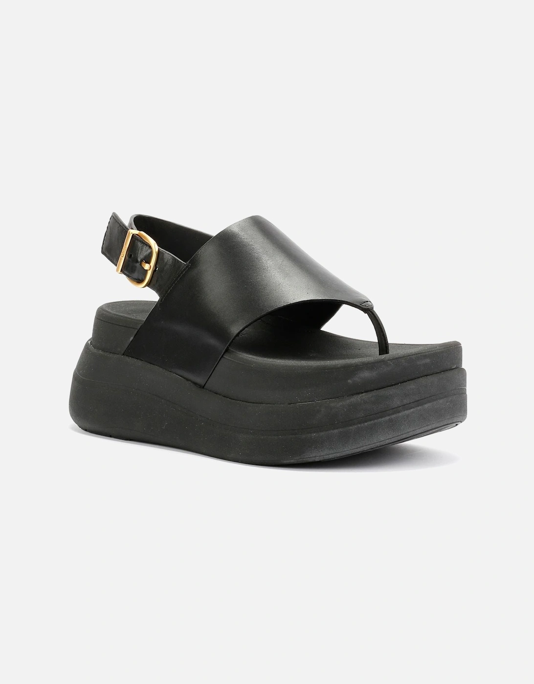 F-Mode Leather Women's Black Sandals